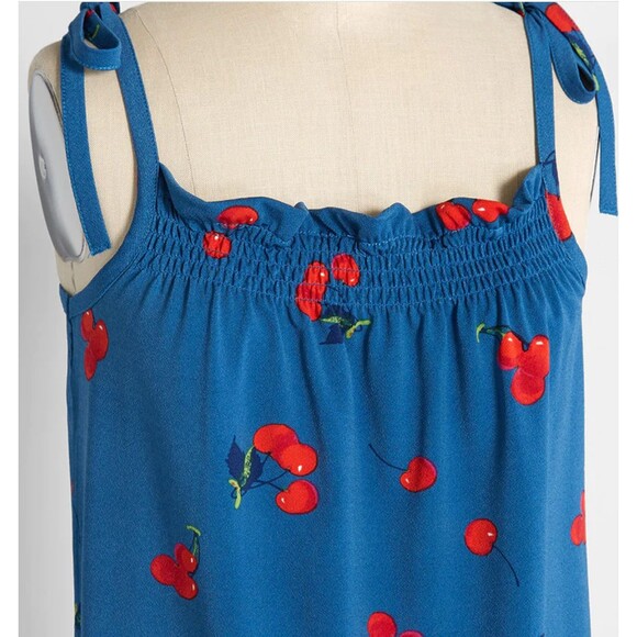 Modcloth Tank Top Womens XS Blue Cherry Bomb Print Coquette 90s Kidcore Retro - Picture 3 of 15